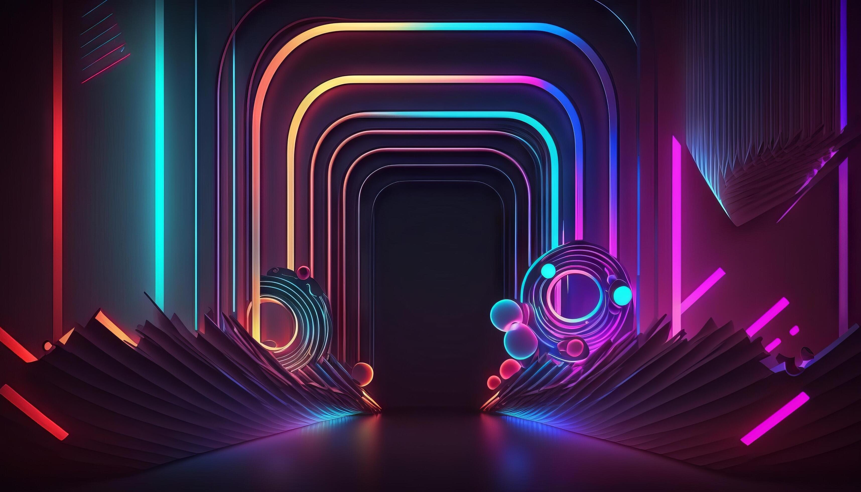 Neon light accessories items flat lay background. Generative AI. 25536495  Stock Photo at Vecteezy