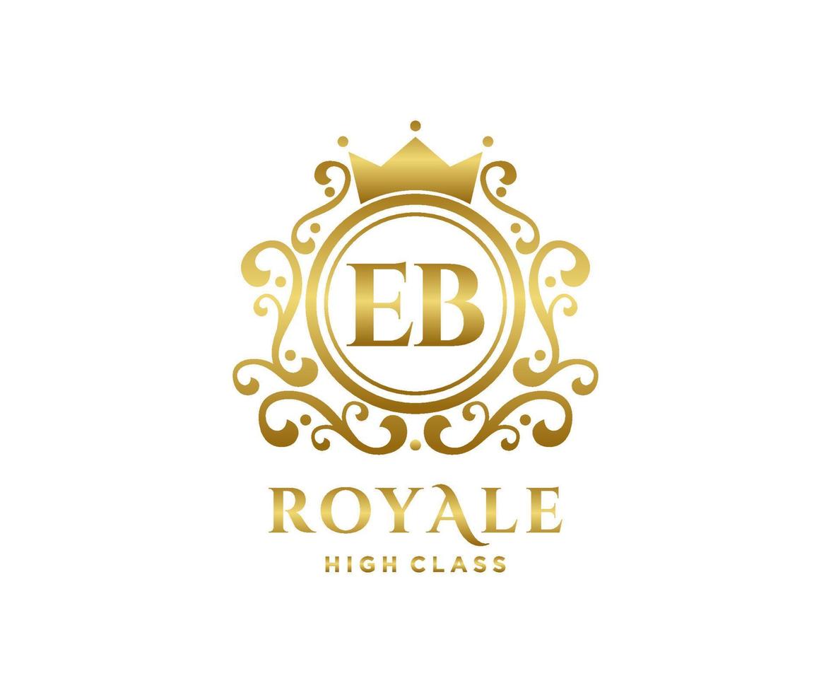 Golden Letter EB template logo Luxury gold letter with crown. Monogram alphabet . Beautiful royal initials letter. vector