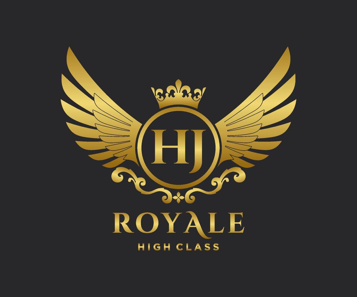 Golden Letter HJ template logo Luxury gold letter with crown. Monogram alphabet . Beautiful royal initials letter. vector