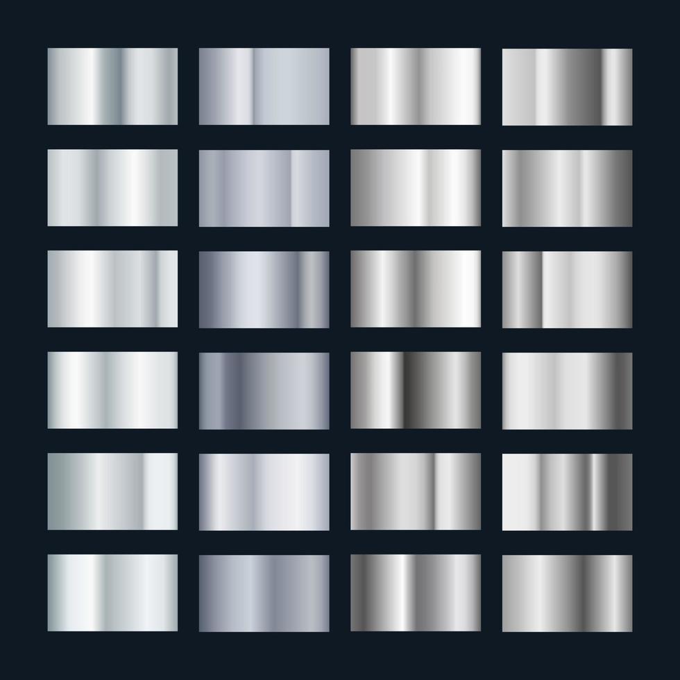 Silver Metal Gradient. Collection of Chrome Pattern. Realistic Shine Metallic Template. Vector