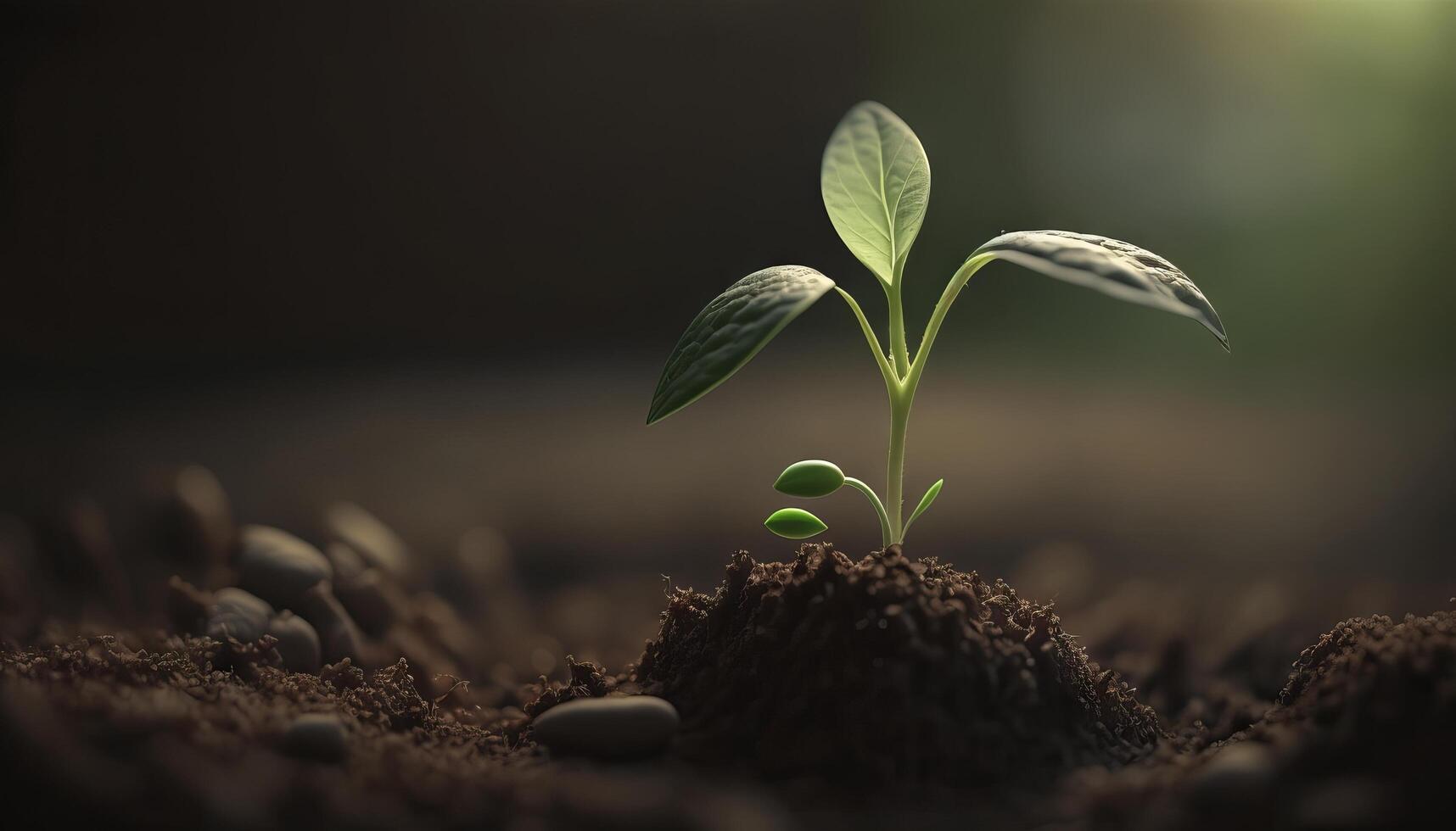 A scene of farming and plant growth is set against a green, blurry backdrop. photo