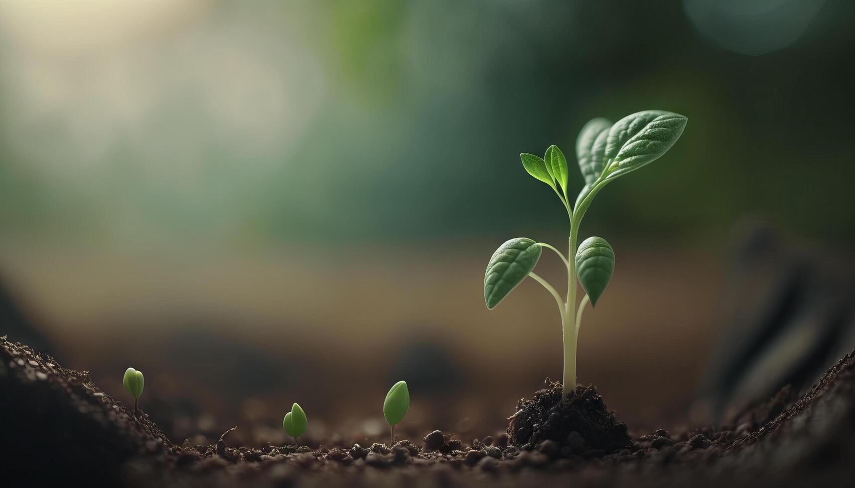 un escena de agricultura y planta crecimiento es conjunto en contra un verde, borroso fondo. generativo ai foto