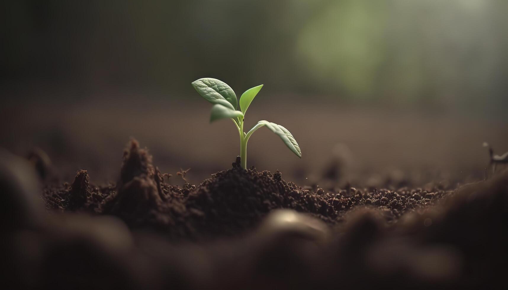 A scene of farming and plant growth is set against a green, blurry backdrop. photo