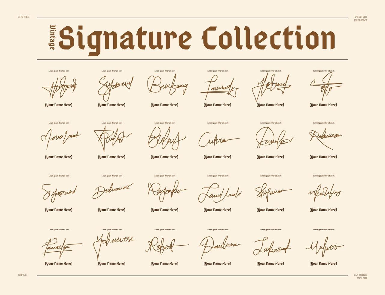 A collection of signature on a vintage background vector