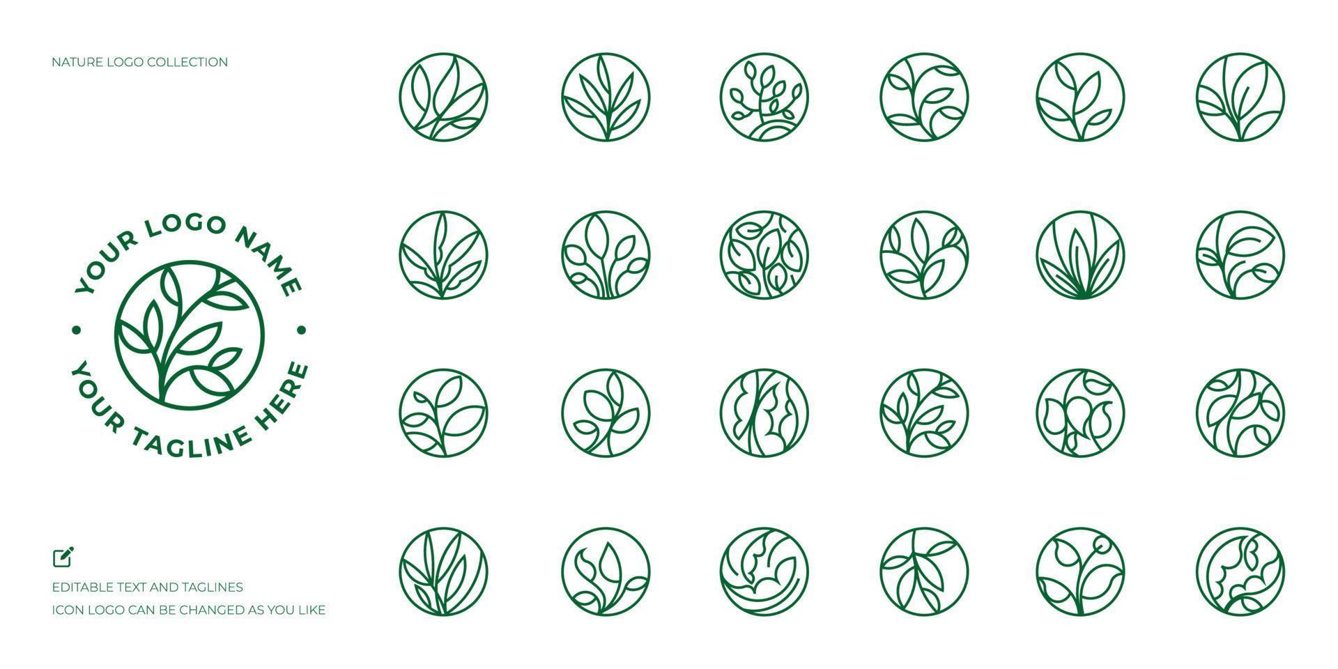 collection of logo shapes with leaf illustrations vector