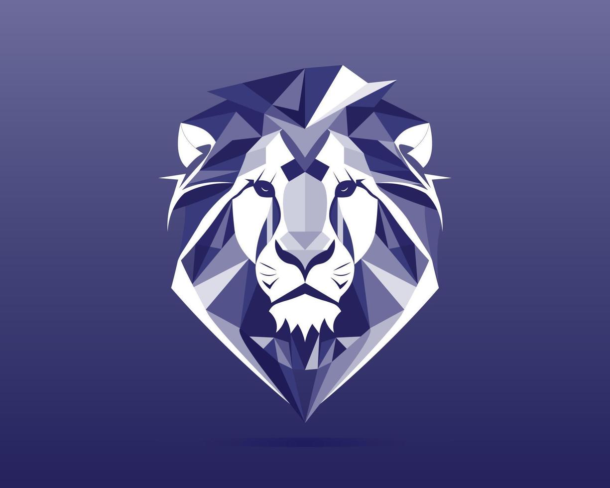 geometric blue lion head logo front view, Vector Eps file