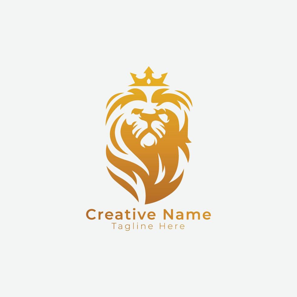 Gold lion logo with crown Template, lion face front veiw with crown logo, Vector Eps File