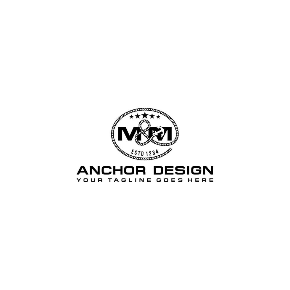M and M with anchor logo design vector