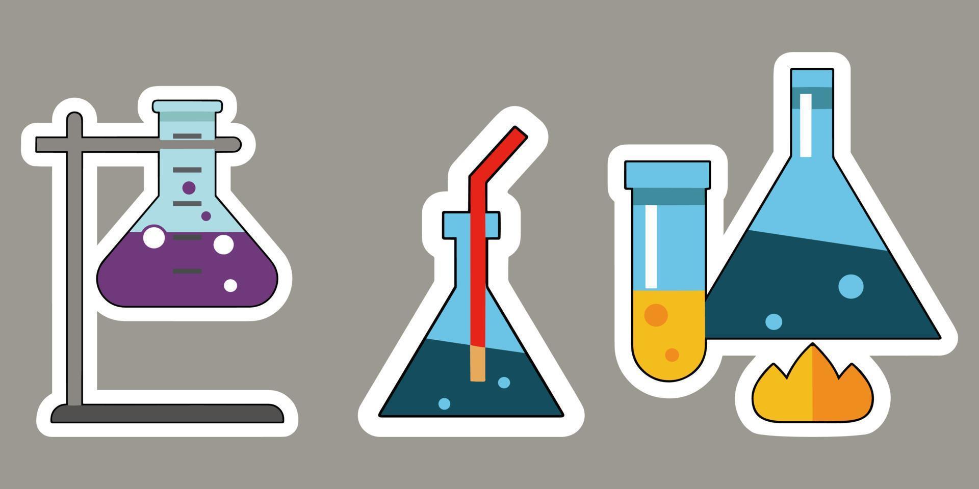 Chemical conical flasks in cartoon style. vector