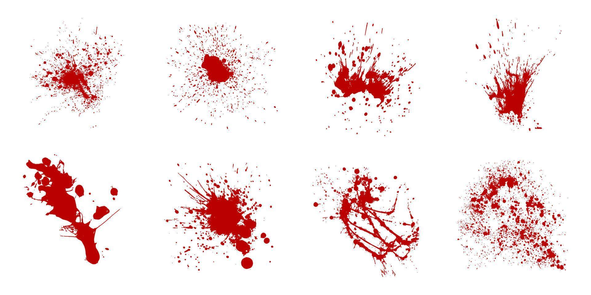 Set of blood red splatters on white background. vector