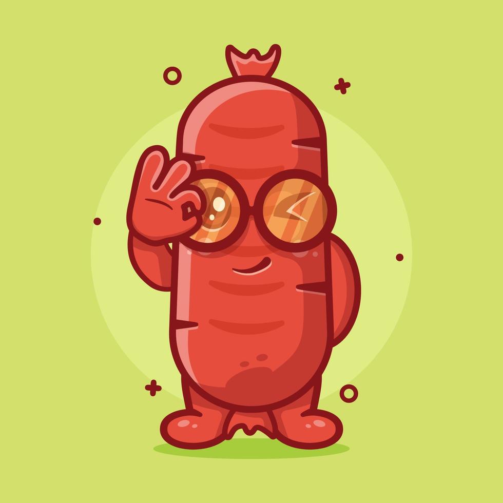 funny sausage food character mascot with ok sign hand gesture isolated cartoon in flat style design vector