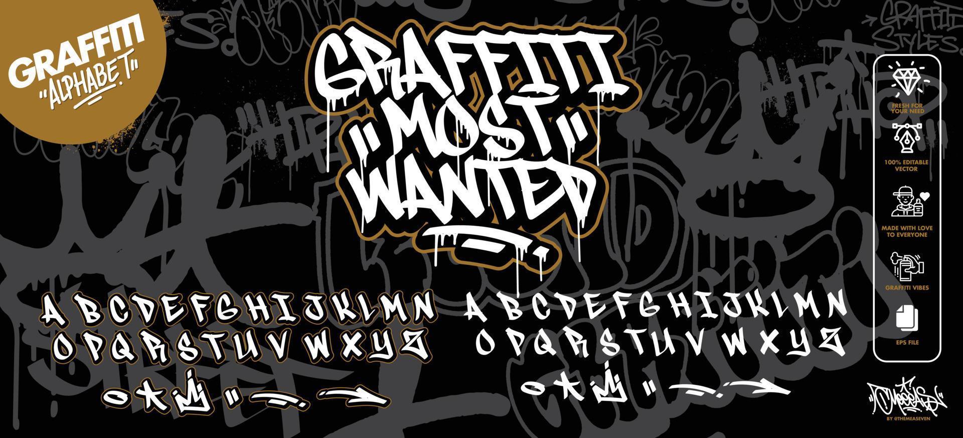 Modern Graffiti Art Alphabet. Vector font graffiti alphabet, cool decorative typography letters. Fully customizable colors