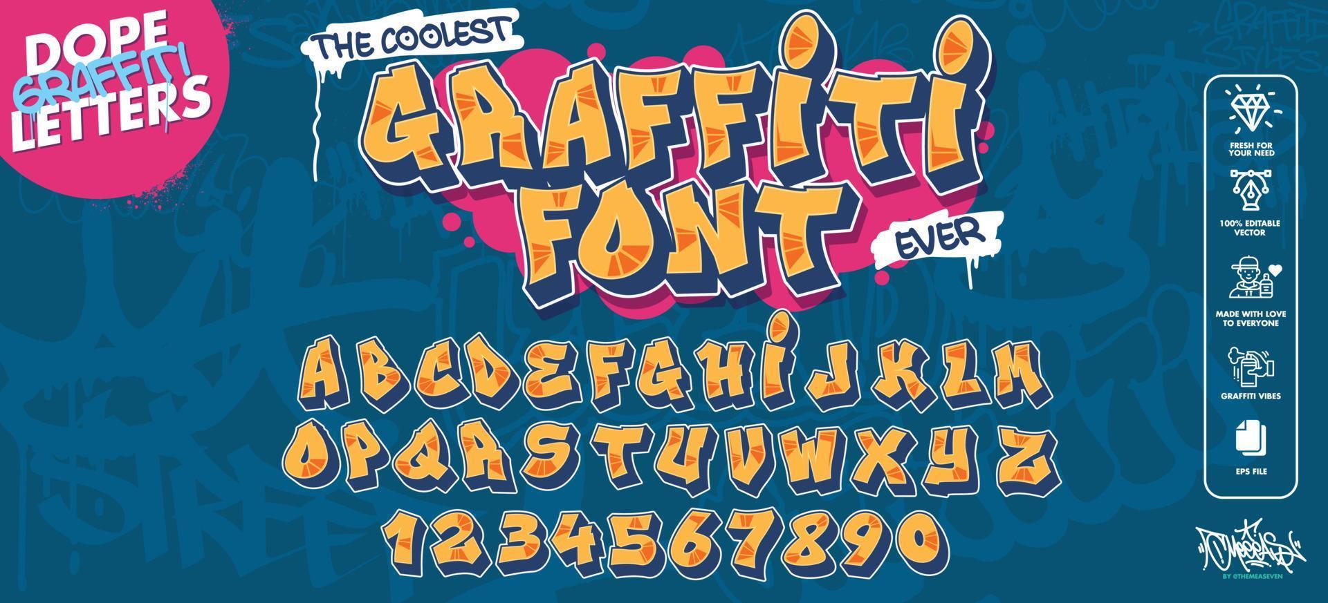Modern Graffiti Art Alphabet. Vector font graffiti alphabet, cool decorative typography letters. Fully customizable colors