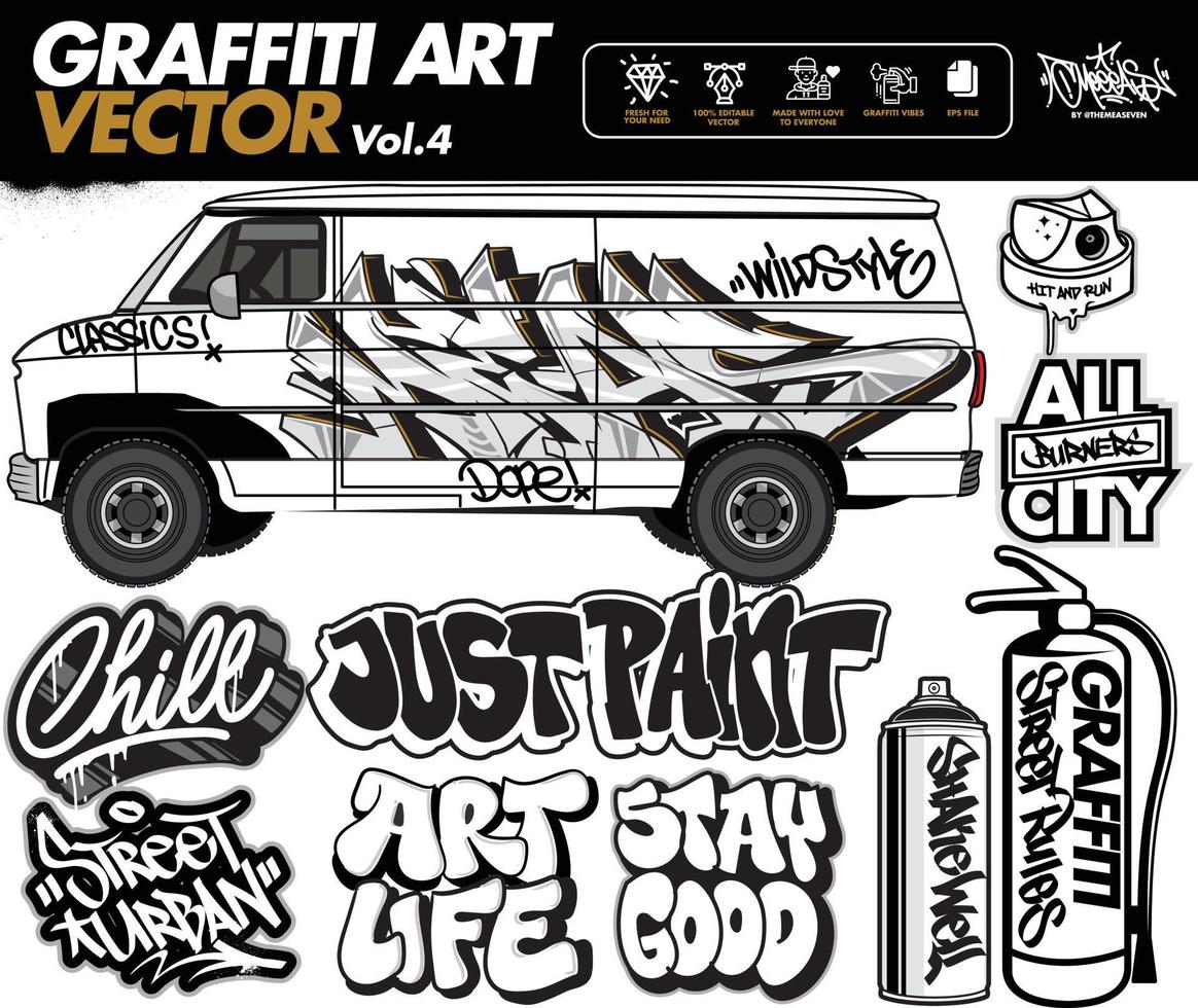 A set of Graffiti Art Vector. Graffiti tools and sticker designs. Street art urban theme in editable vector