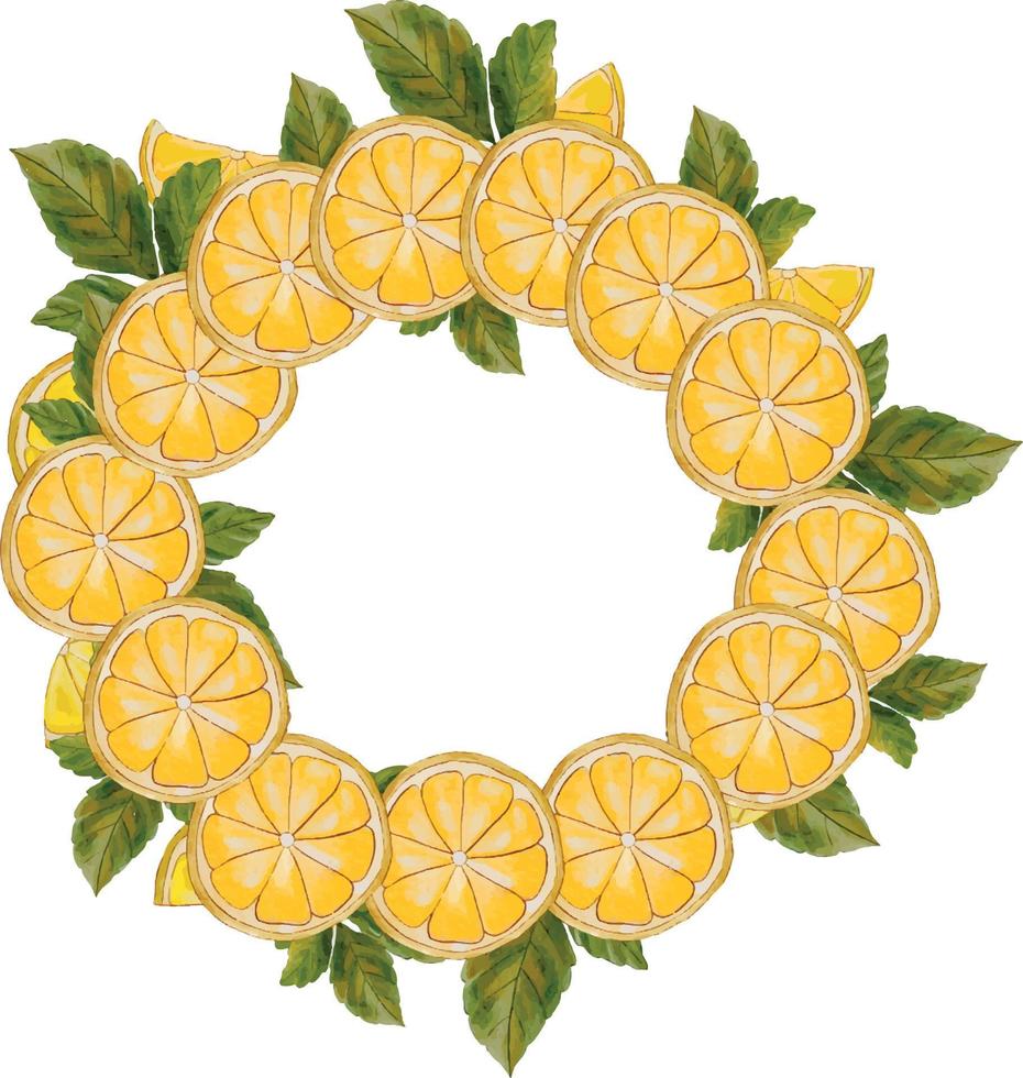 marco hecho de amarillo limones acuarela marco con limones acuarela ilustración de verde hojas, limones y sucursales. redondo marco con limón. agrios limones vector