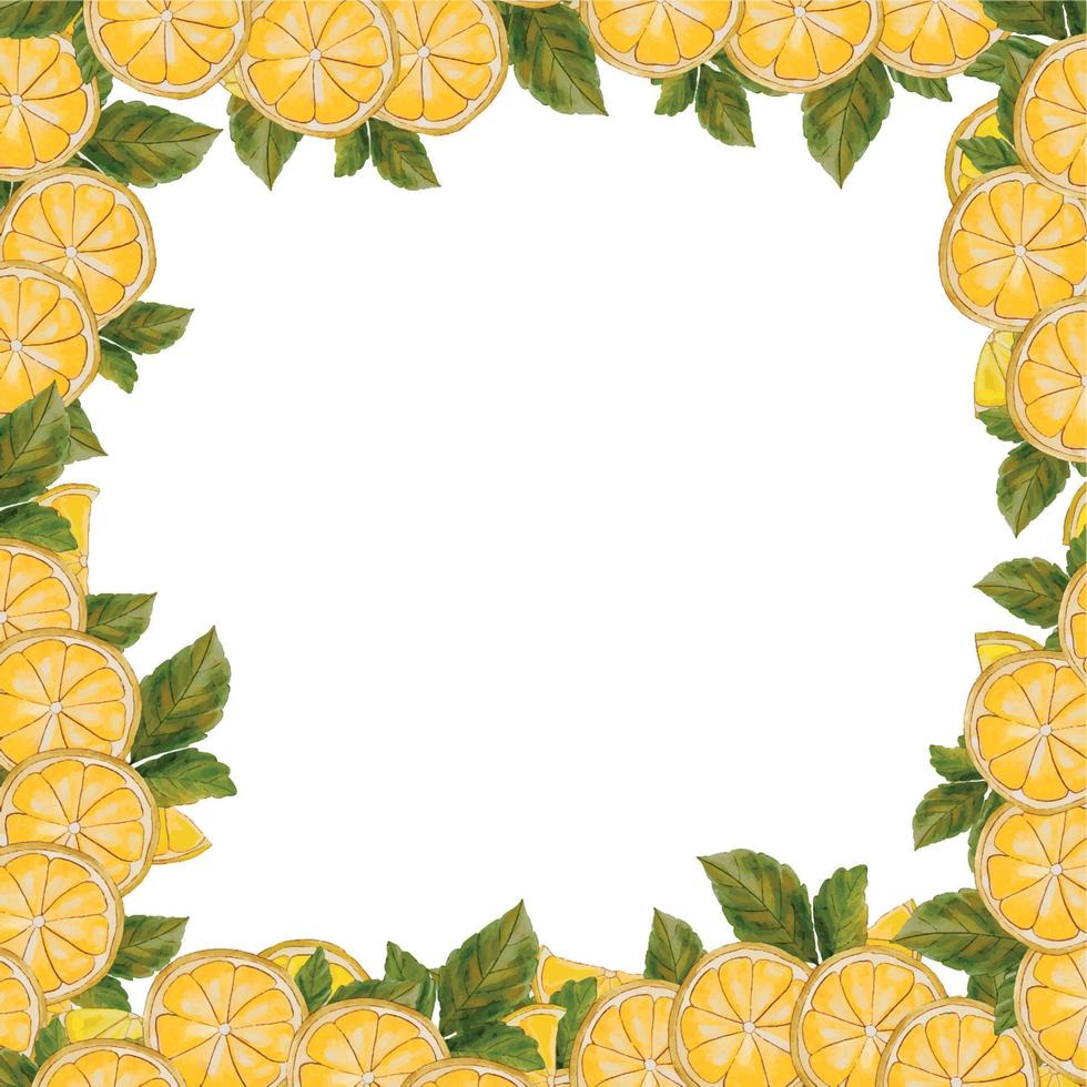 marco hecho de fruta. marco hecho de fruta. antecedentes con hojas. acuarela bandera con limones y hojas. primavera o verano flores con un sitio para tu texto. acuarela marco con limones vector