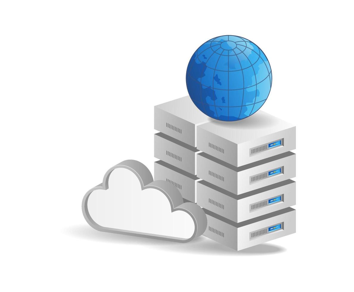 3d isométrica ilustración concepto de datos servidor nube tecnología mundo vector