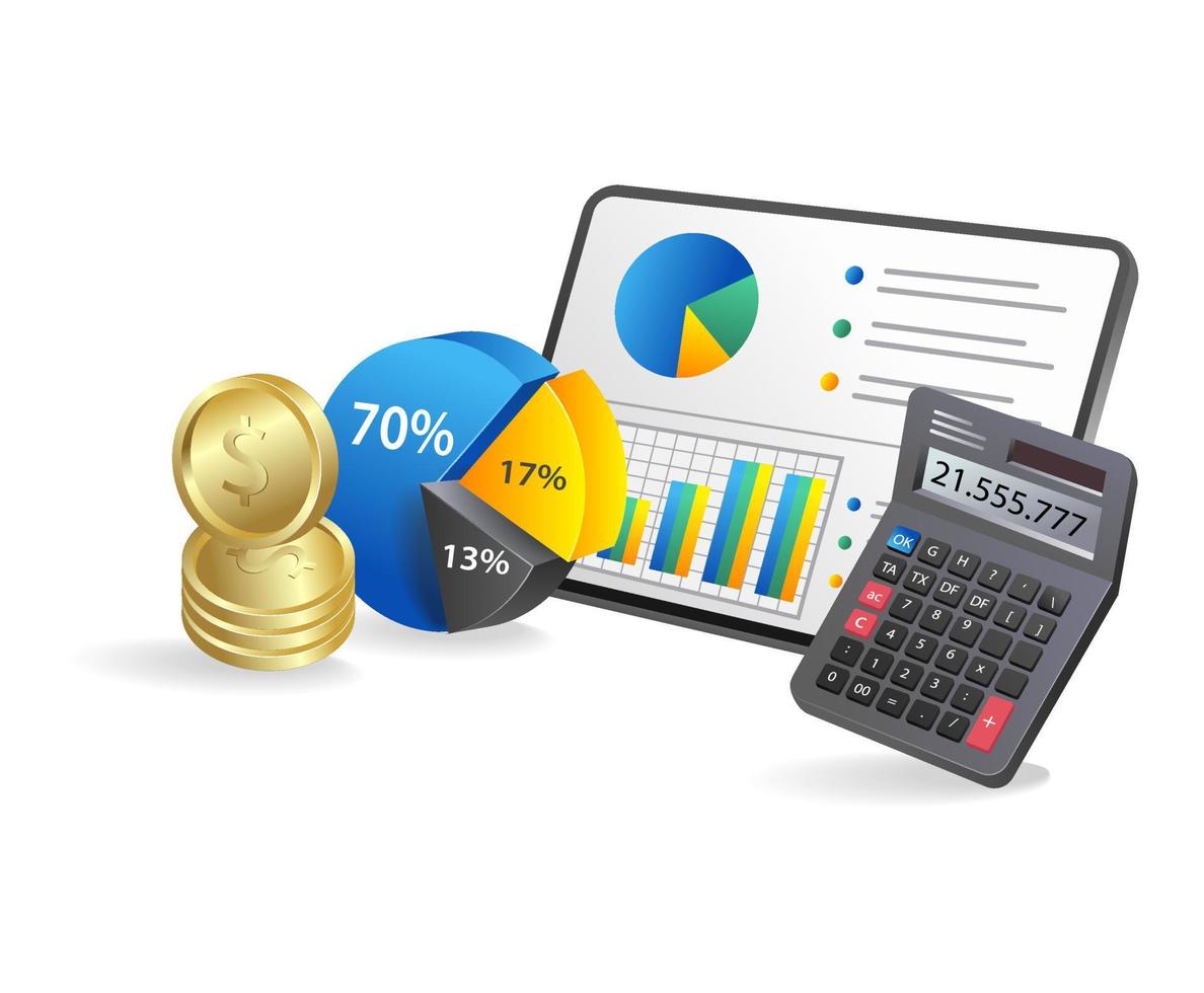 3d isometric illustration concept of business result calculation analysis vector