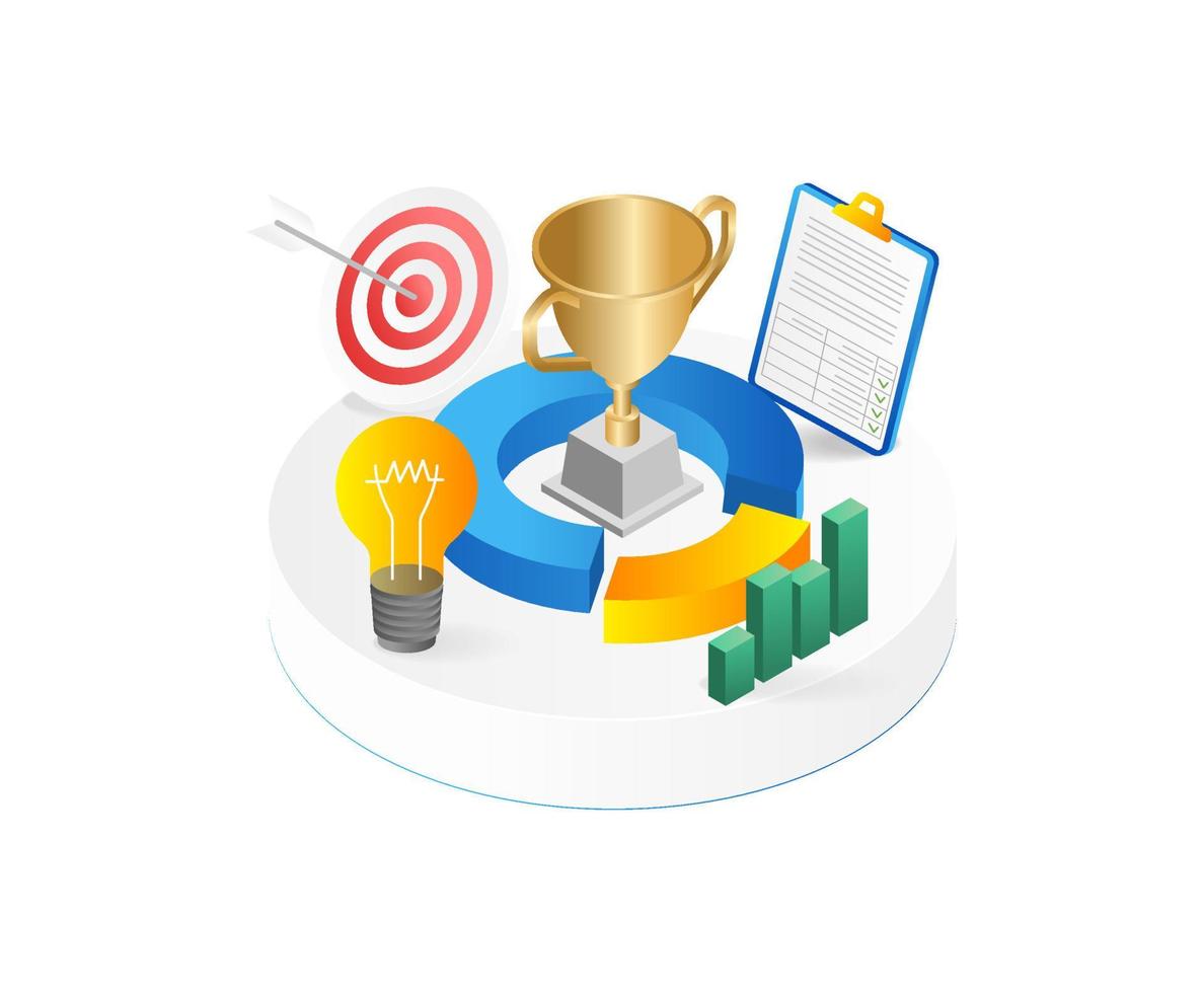 Business success isometric concept. Successful business goal achievement. Vector illustration