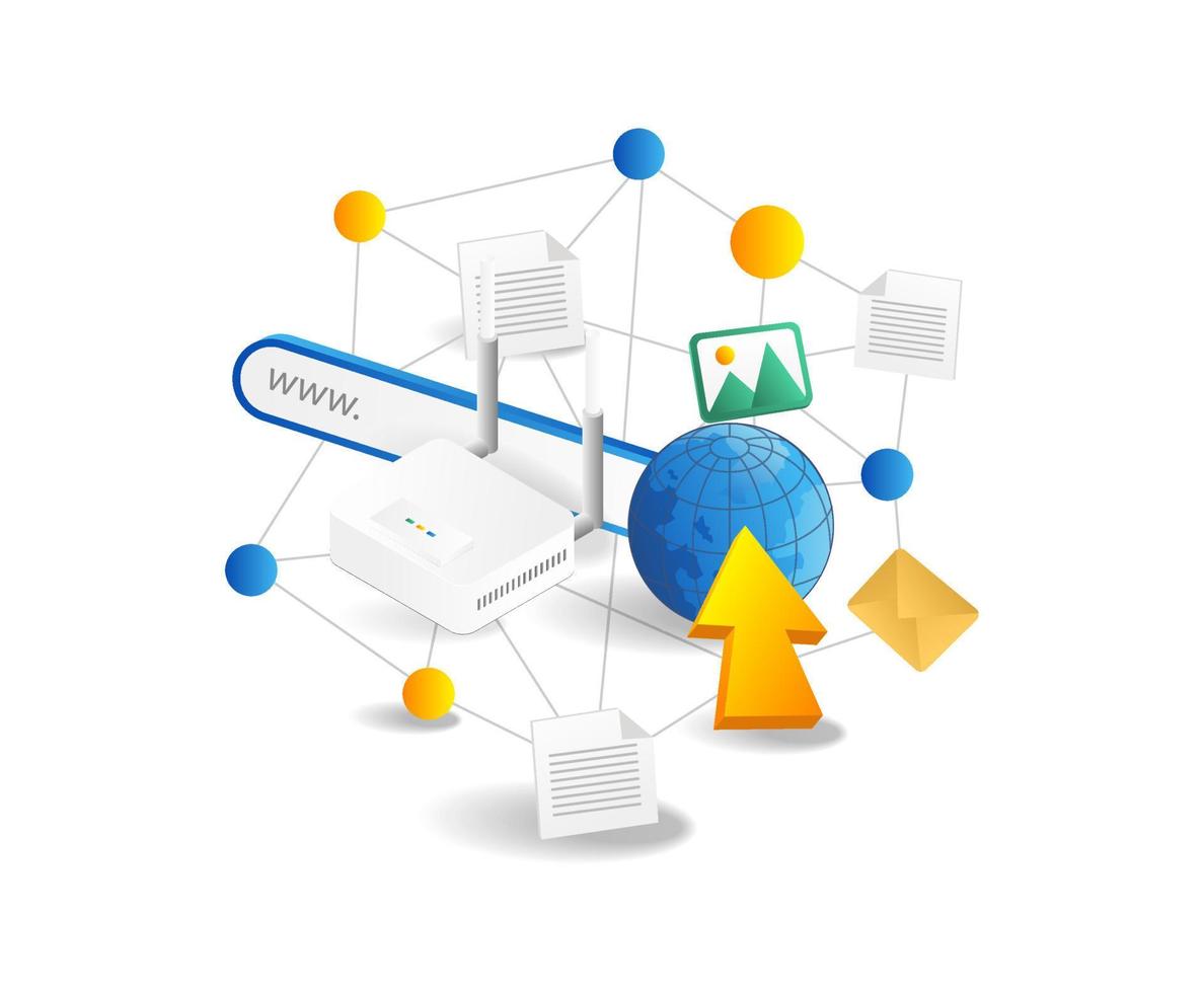 Internet conexión concepto. isométrica 3d vector ilustración. red Internet datos nube informática.