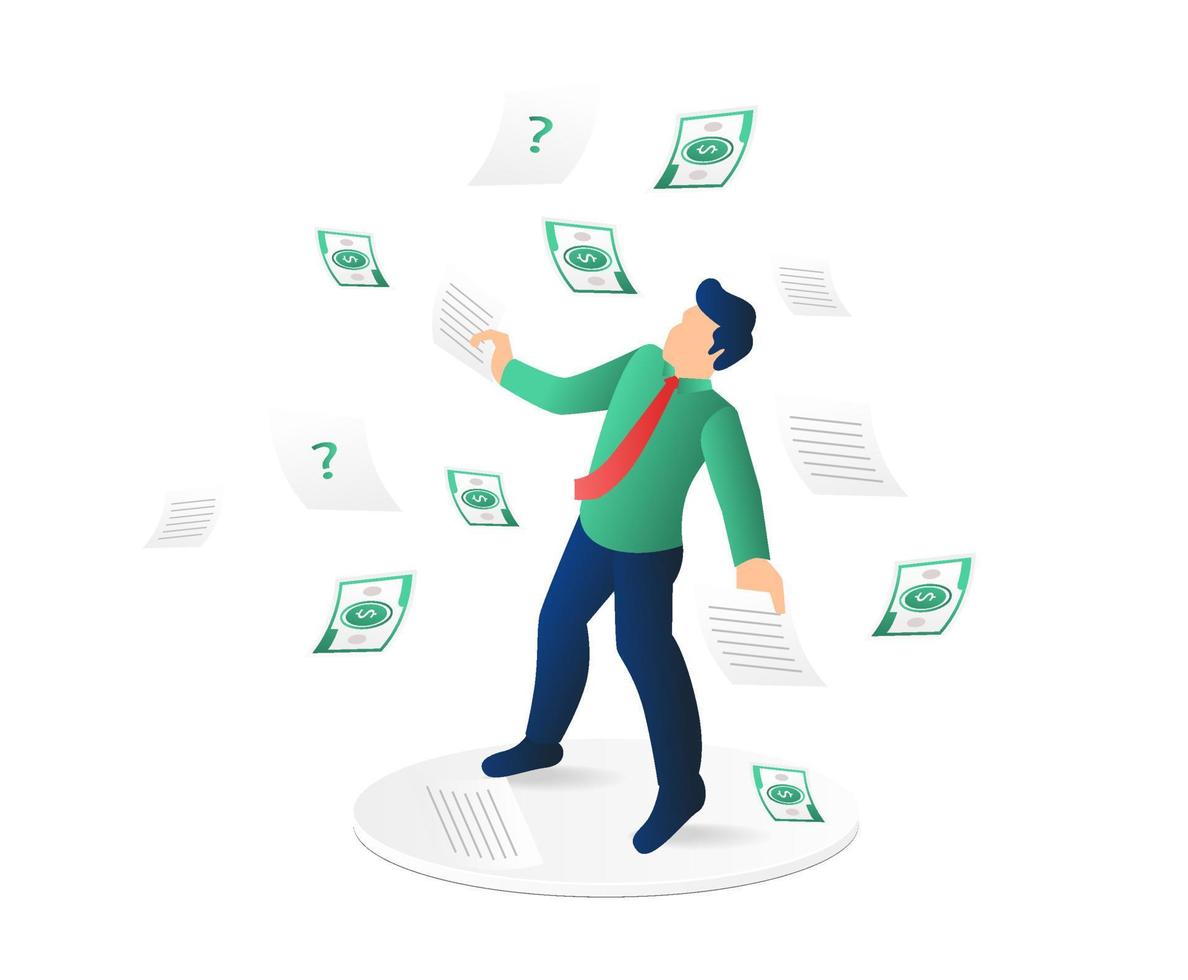 Businessman throwing money into the air. Isometric vector illustration.