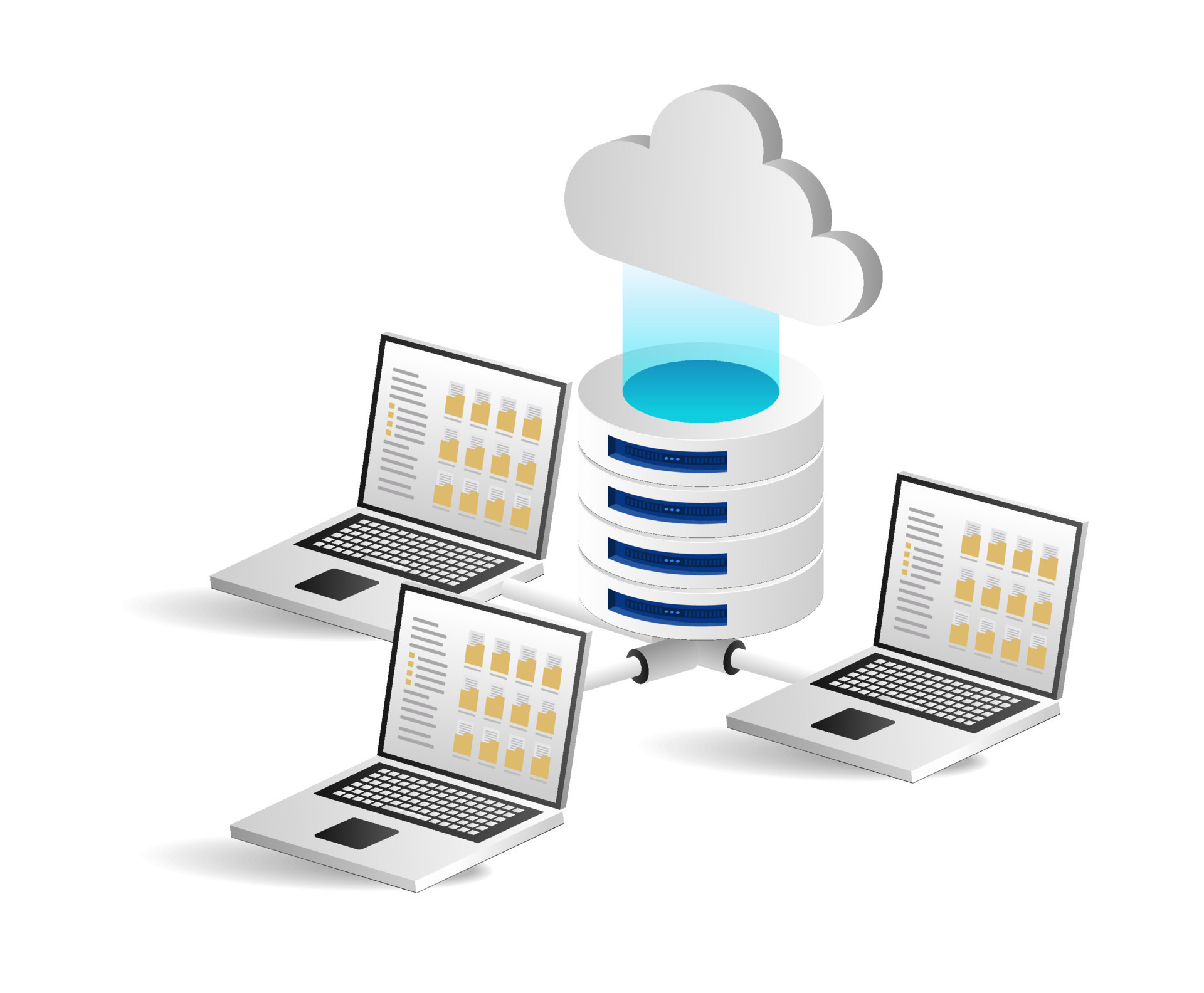 Cloud computing concept with servers and cloud icon over white