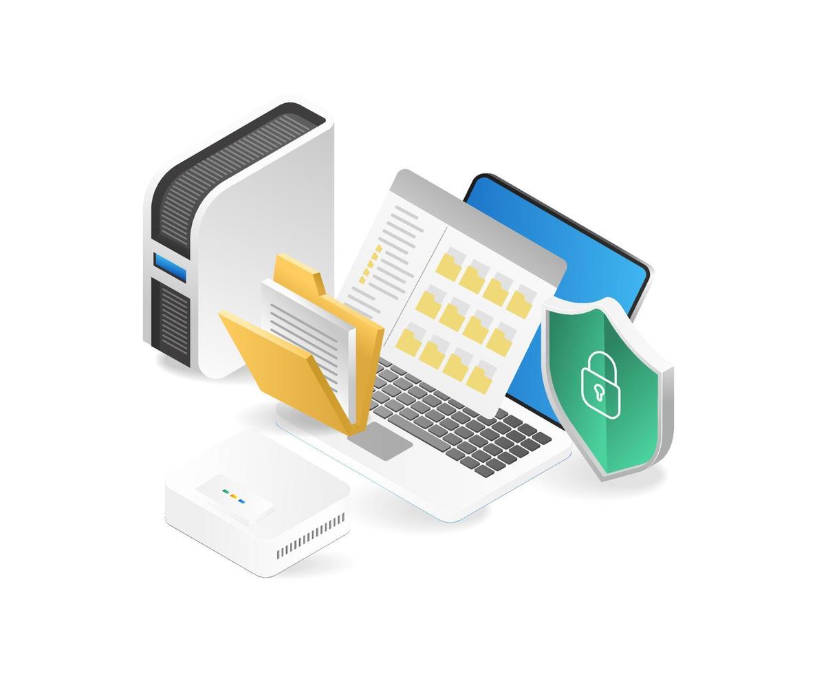 3d concept isometric illustration of personal data network security vector