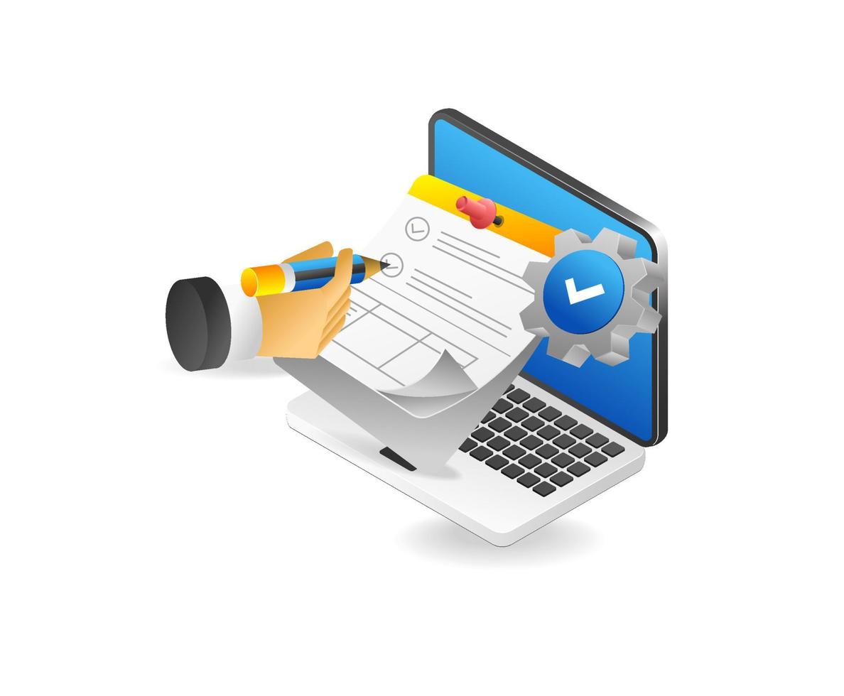 Laptop with document and camera on Vector illustration.