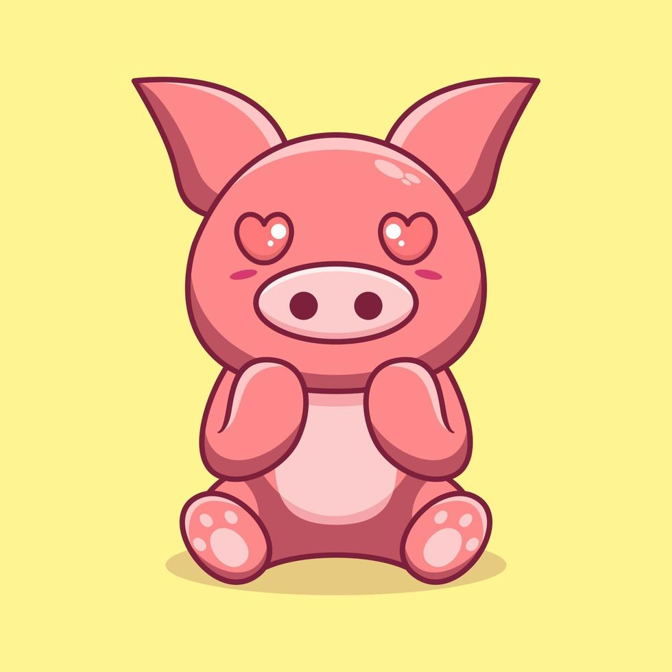 Vector pig sitting shocked cute creative kawaii cartoon mascot