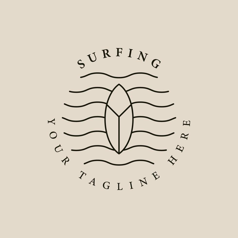 surf club line icon logo vector symbol illustration design, surfboard california minimal vector design