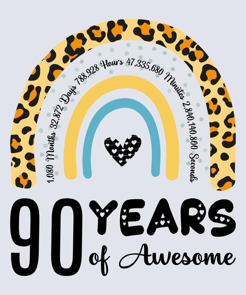 90th Birthday T-Shirt, 90 Years Of Awesome, Typography Design, Milestone Birthday Gift vector