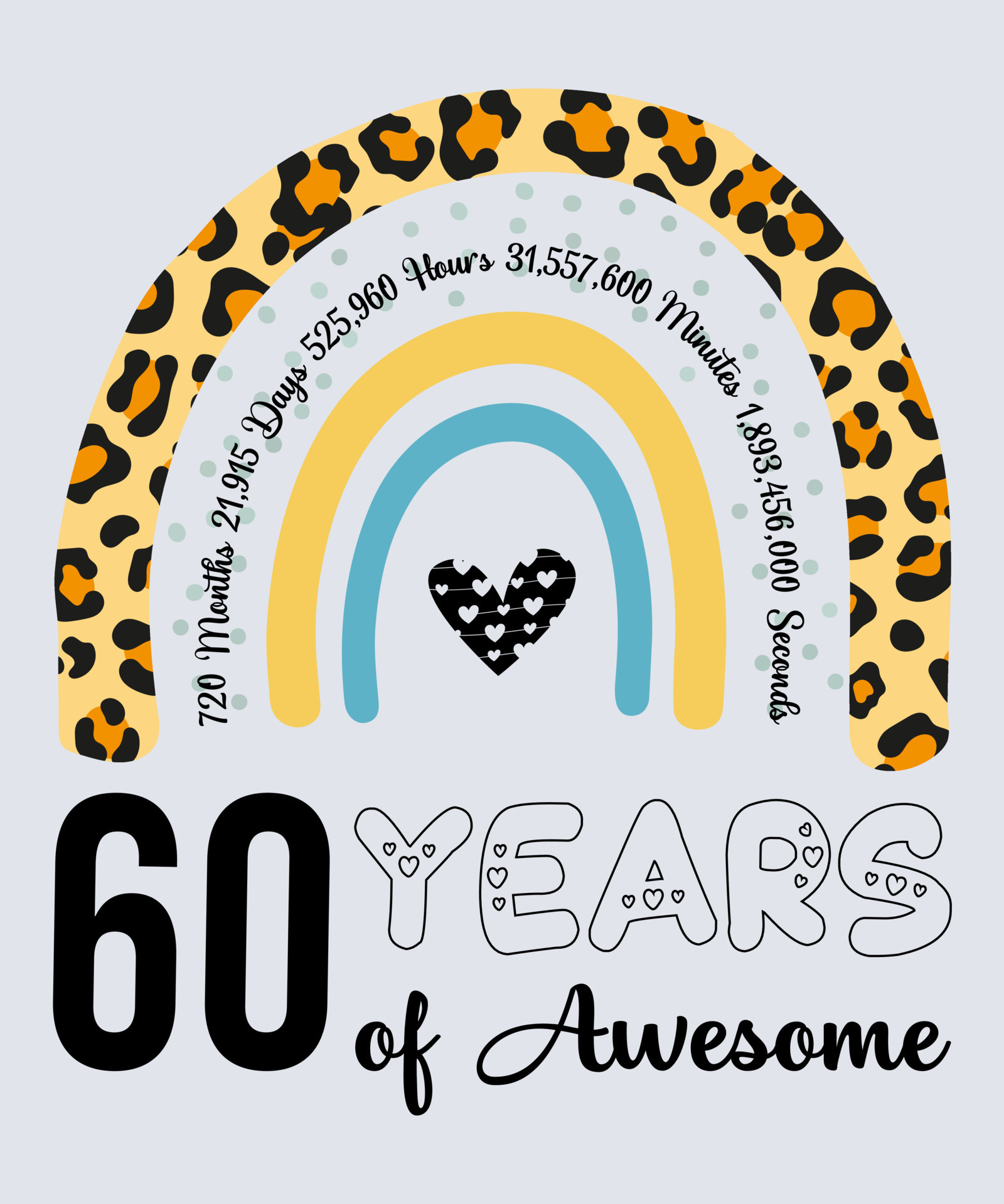 60th Birthday TShirt, 60 Years Of Awesome, Typography Design