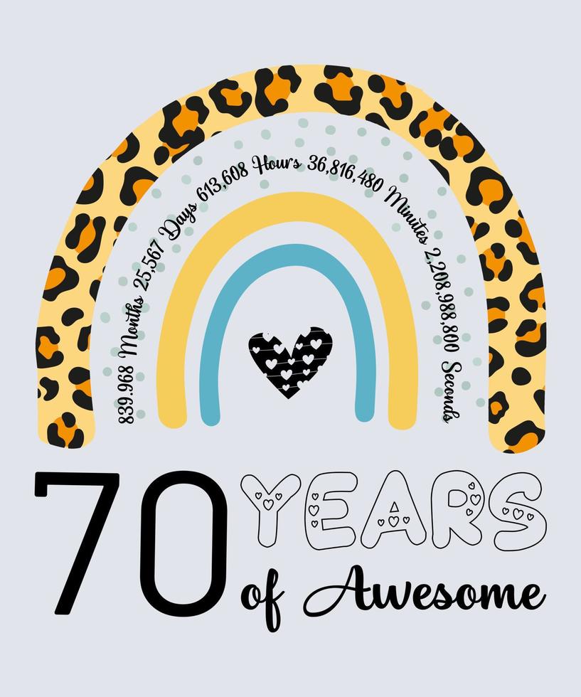 70th Birthday T-Shirt, 70 Years Of Awesome, Typography Design, Milestone Birthday Gift vector