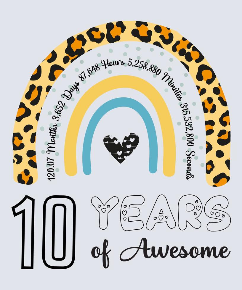 10 cumpleaños camiseta, 10 años de impresionante, tipografía diseño, hito cumpleaños regalo vector