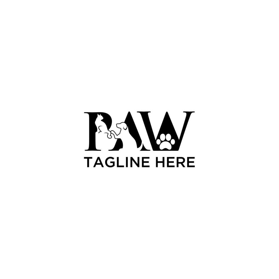 PAW initial and animal logo design vector