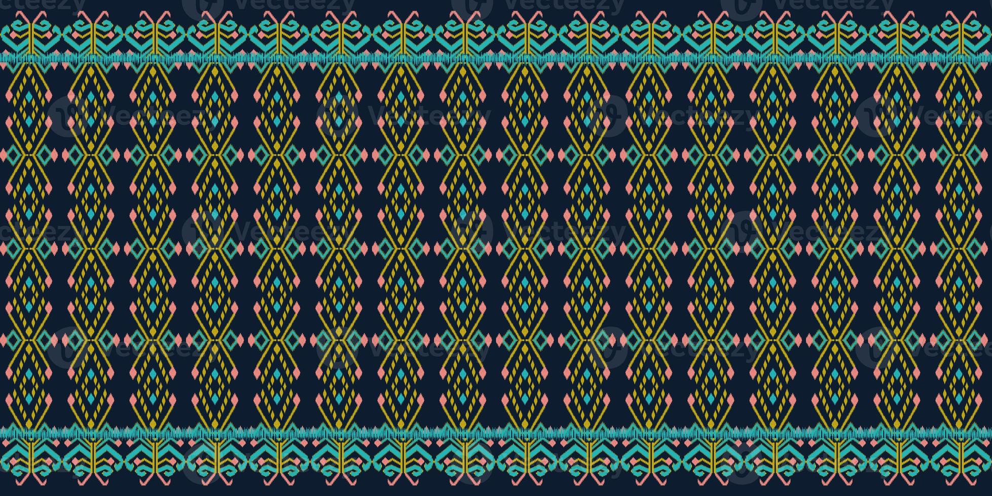 Beautiful colorful Thai knitted embroidery.Geometric ethnic oriental pattern traditional Design for background,carpet,wallpaper,clothing,wrapping,Batik,fabric,Vector embroidery style, clipping path photo