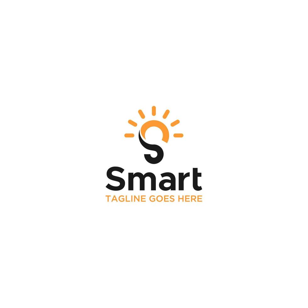 Initial Letter S with Light Bulb Lamp negative space for smart solutions study science creative idea logo design . vector