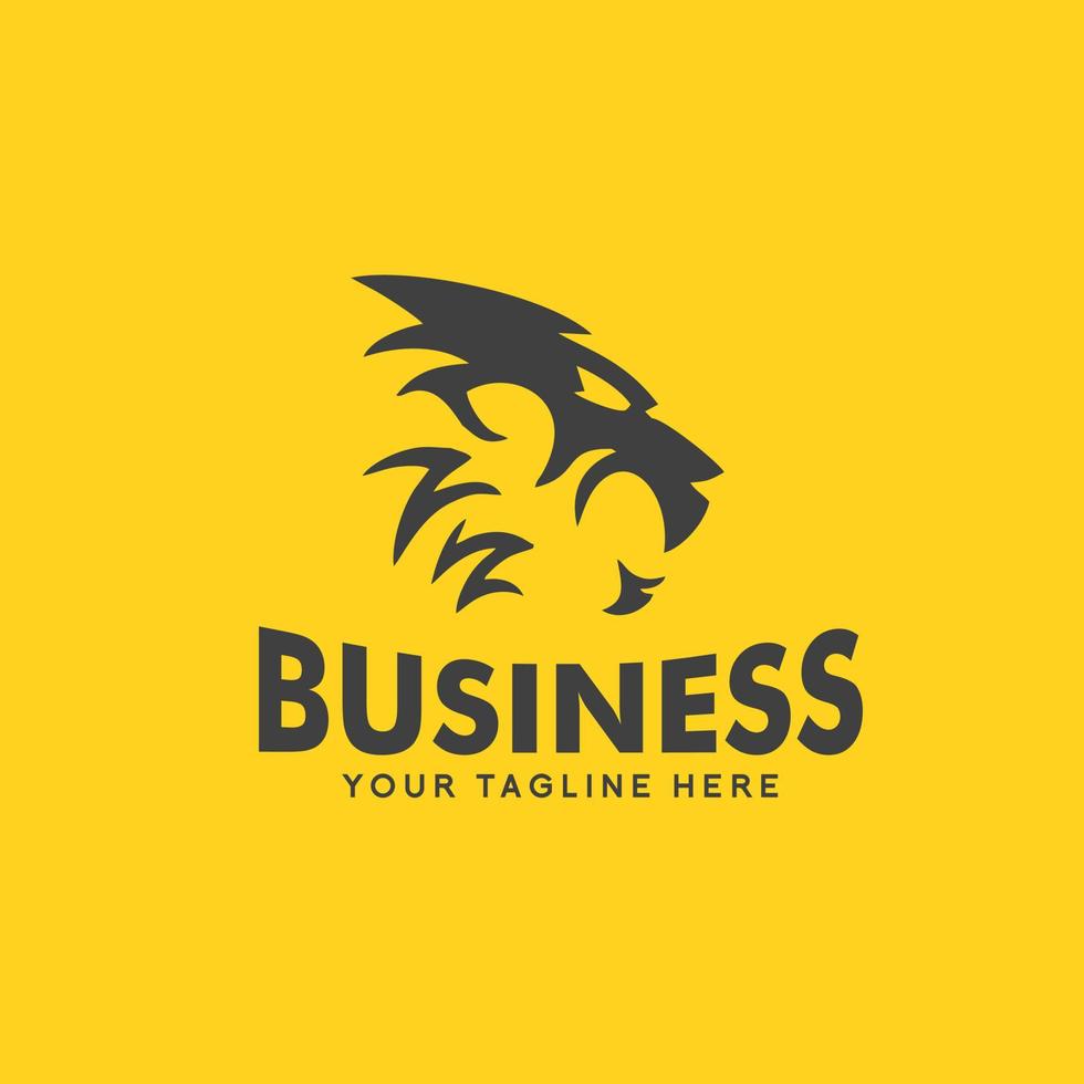 lion head logo design with black color and yellow background vector