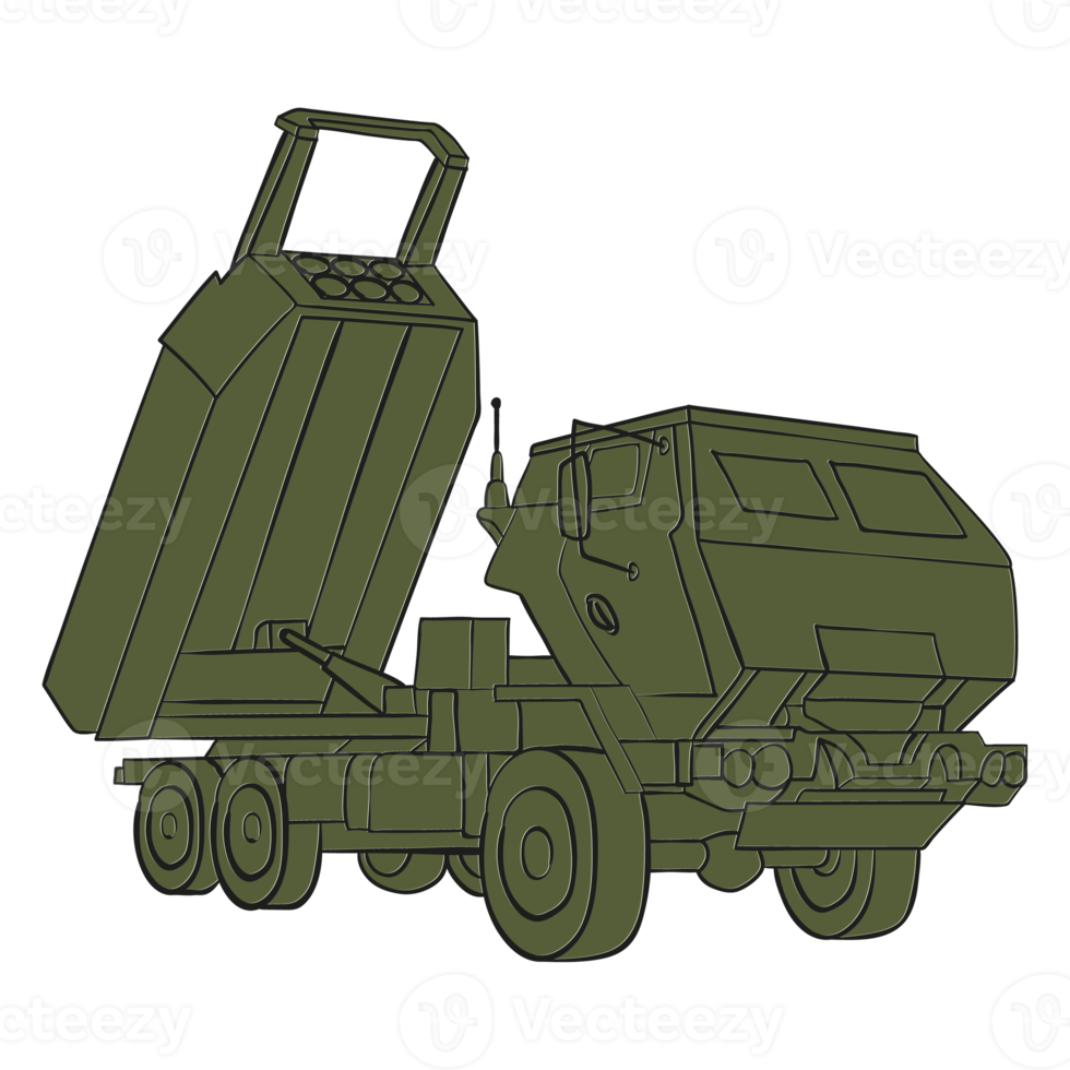 himars tekening schets in kleur. m142 hoog mobiliteit artillerie raket systeem. tactisch vrachtwagen. PNG illustratie.