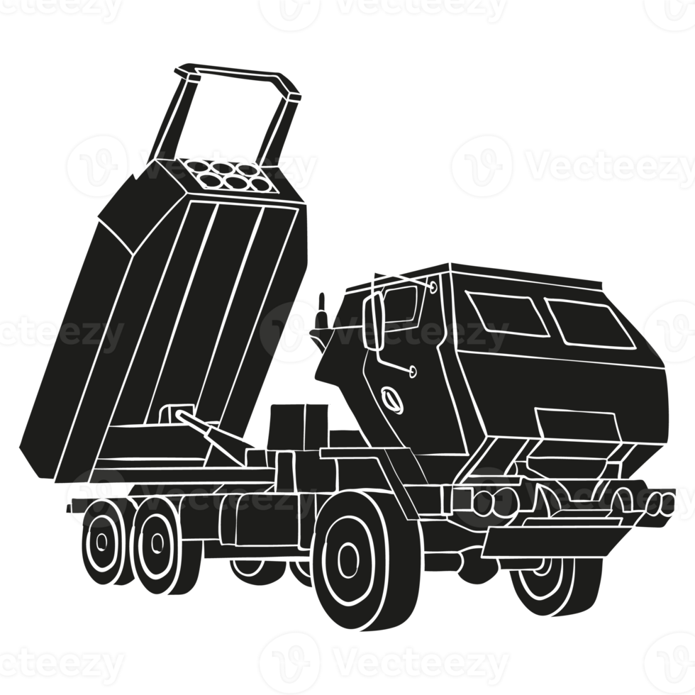 HIMARS Doodle fill color. M142 High Mobility Artillery Rocket System. Tactical truck. PNG Illustration.
