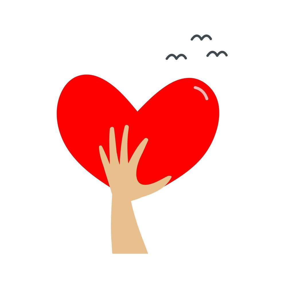 Hand with heart concept of charity and donation. vector