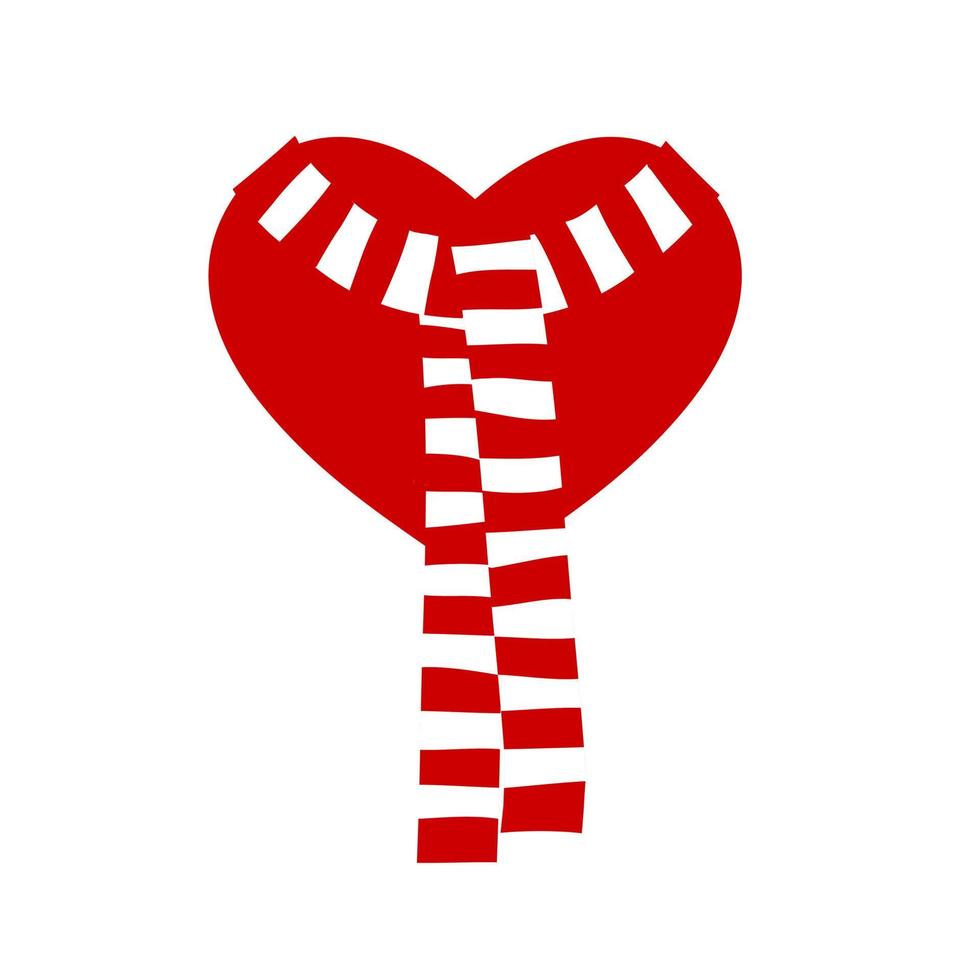 corazón en un calentar bufanda. corazón icono. rojo corazón plano diseño icono. aislado corazón en un blanco antecedentes vector