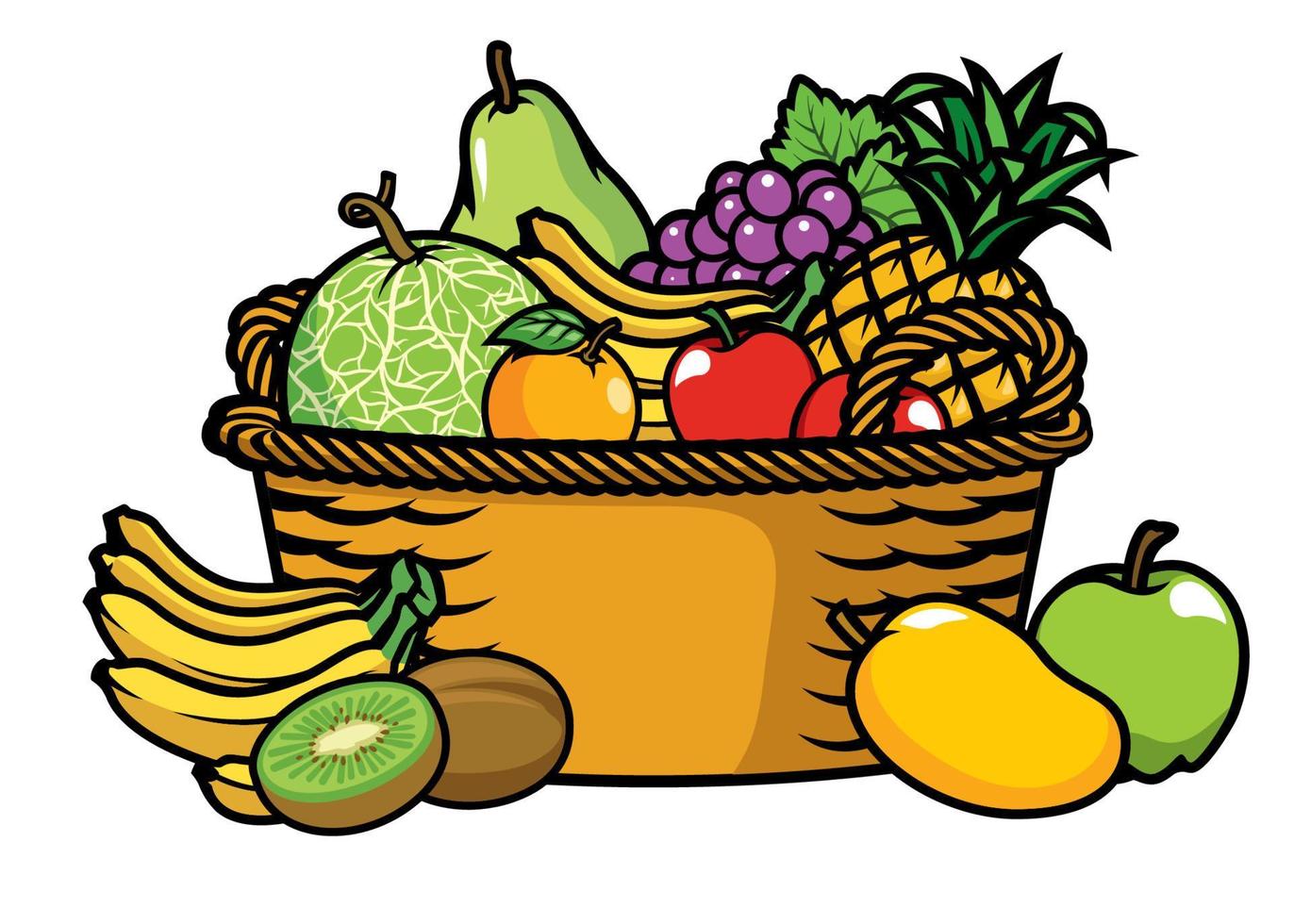 basket full of fruits vector