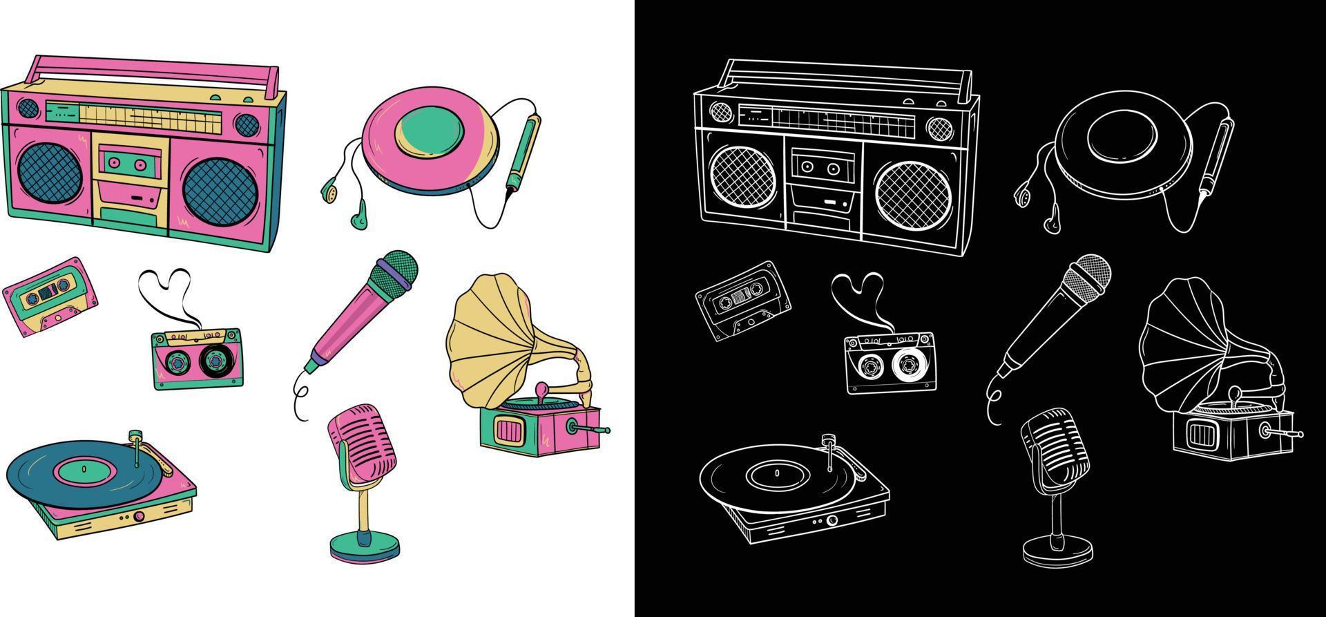 Set of Vintage audio illustration vector