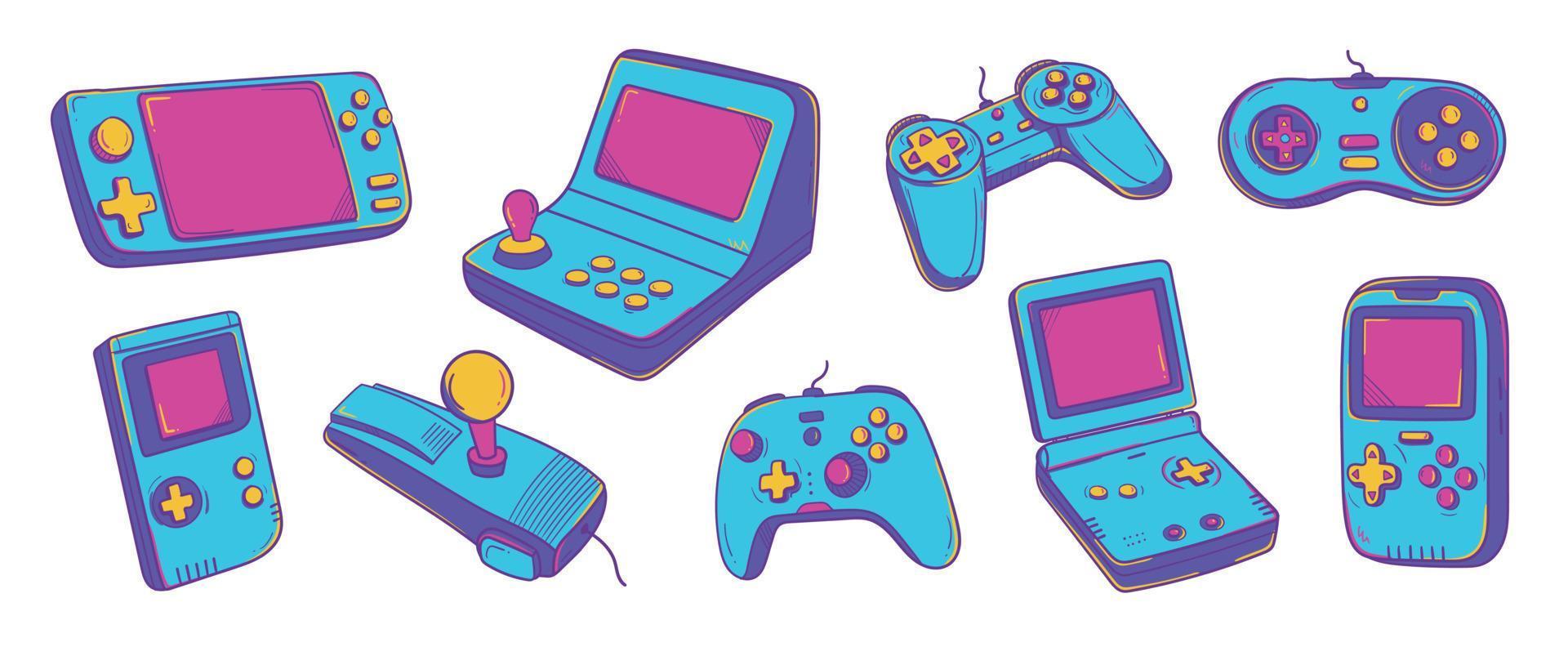 conjunto de estilo de esquema de consolas de videojuegos retro vector