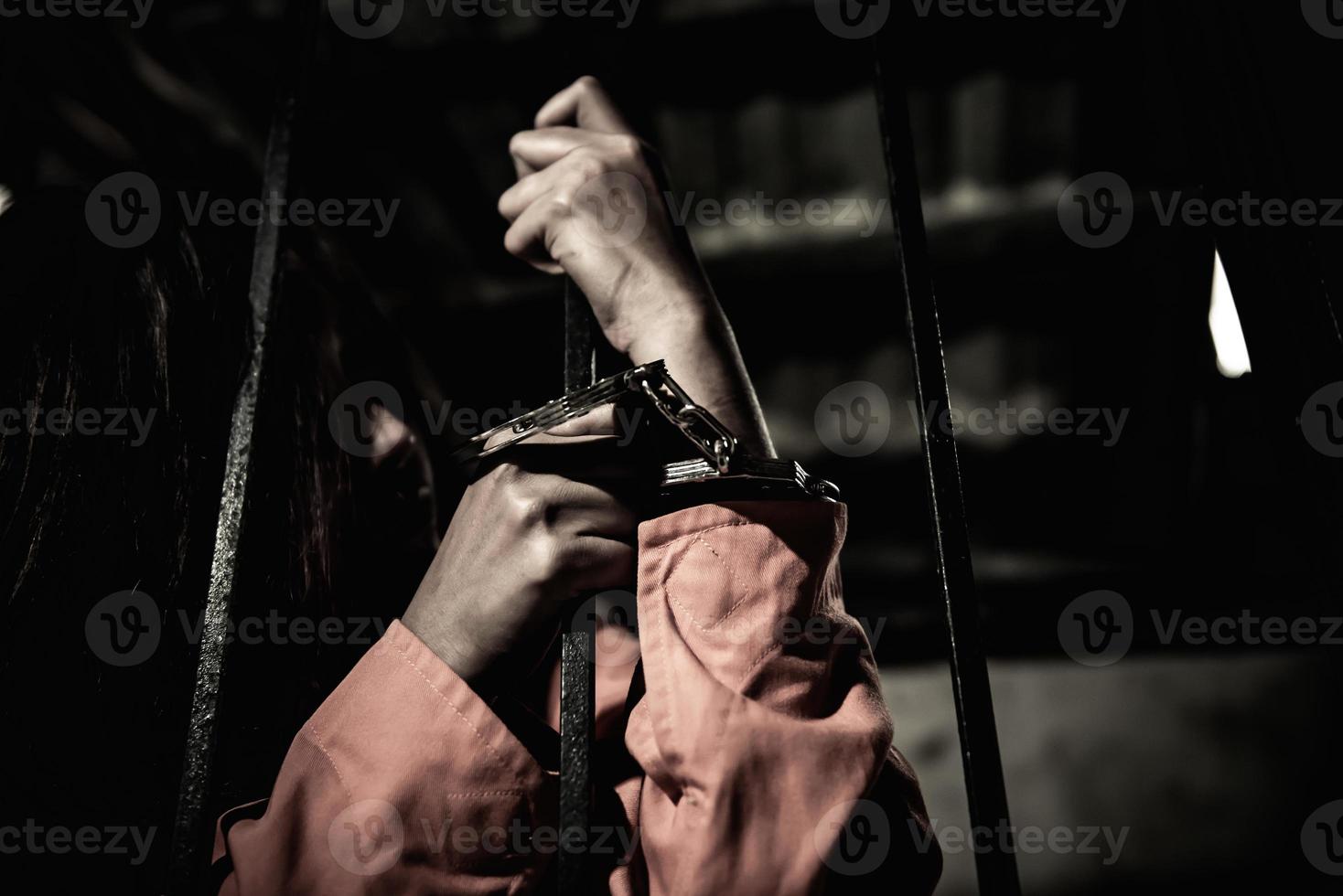 Hands of men desperate to catch the iron prison,prisoner concept,thailand people,Hope to be free. photo