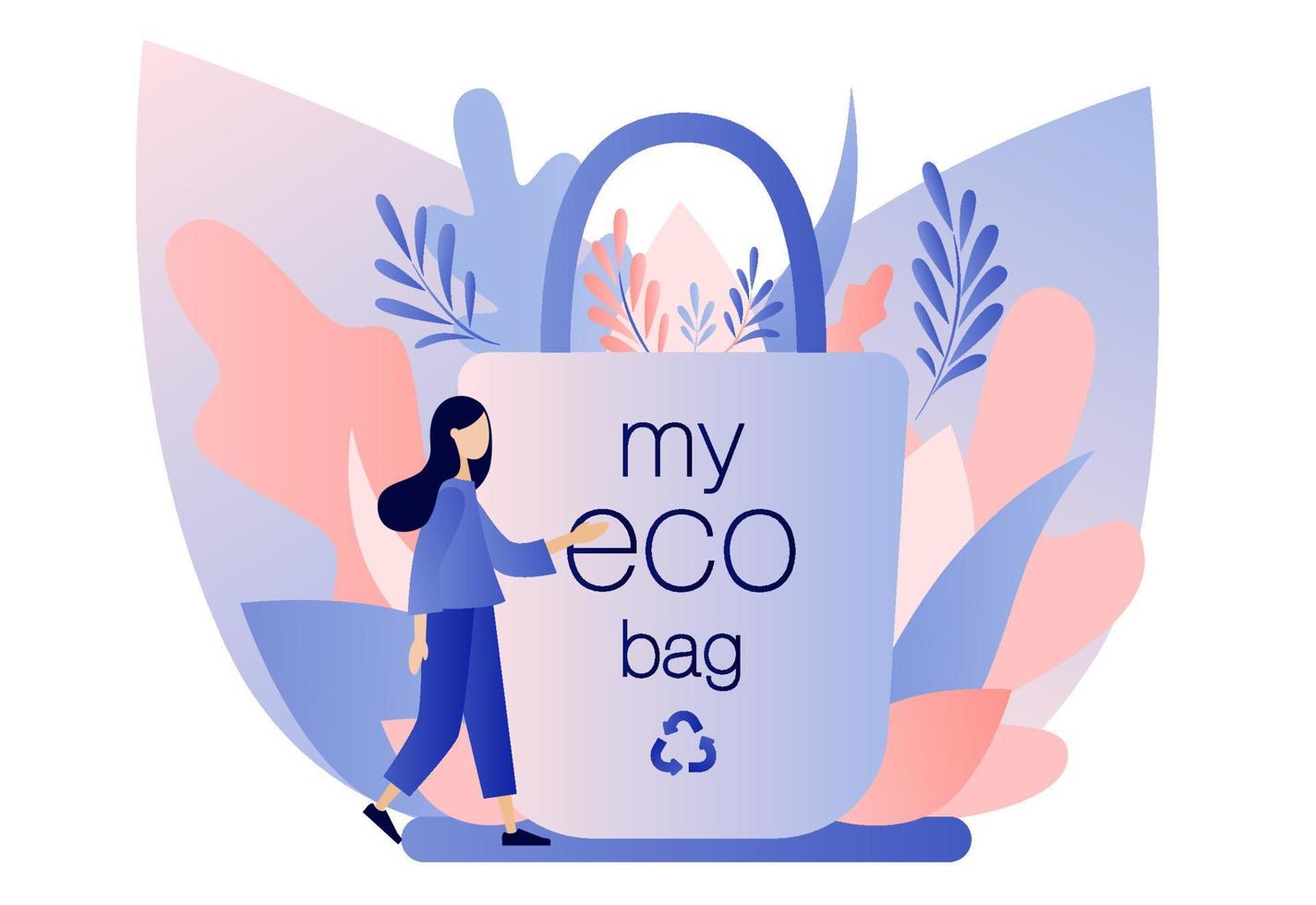 Urban ecology set. Zero Waste. Eco bag. Flat cartoon style. Vector illustration