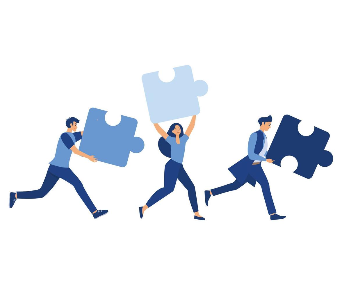 jigsaw puzzles are great element of team work and search for ideas. business teamwork together people connect puzzle elements, flat vector modern illustration