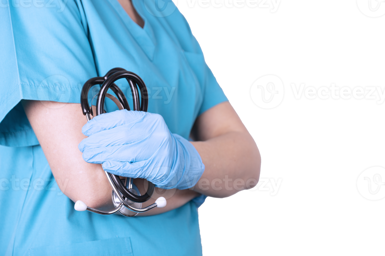 Female doctor in medical clothes and with a stethoscope. Transparent background. png