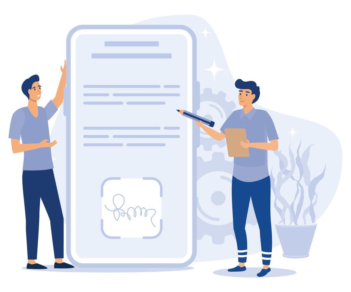 digital firma para electrónico negocio documentos, acuerdo y certificado, plano vector moderno ilustración